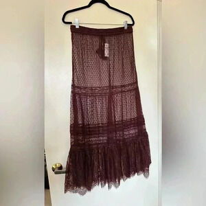 NWT Stunning Anthropologie Brown Maxi Lace Skirt